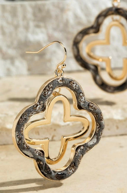 Faux Leather Clover Dangle Earrings
