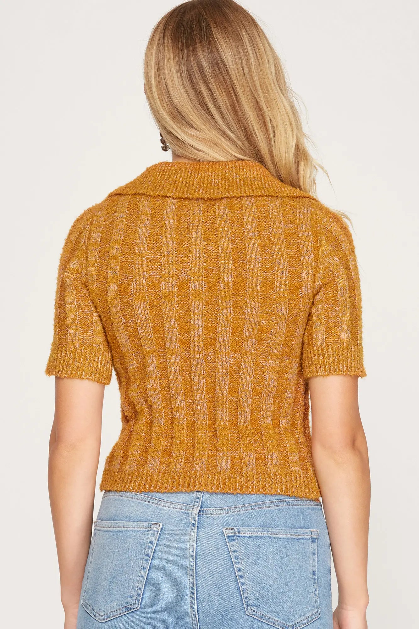 Caramel Collared Marled Sweater Top