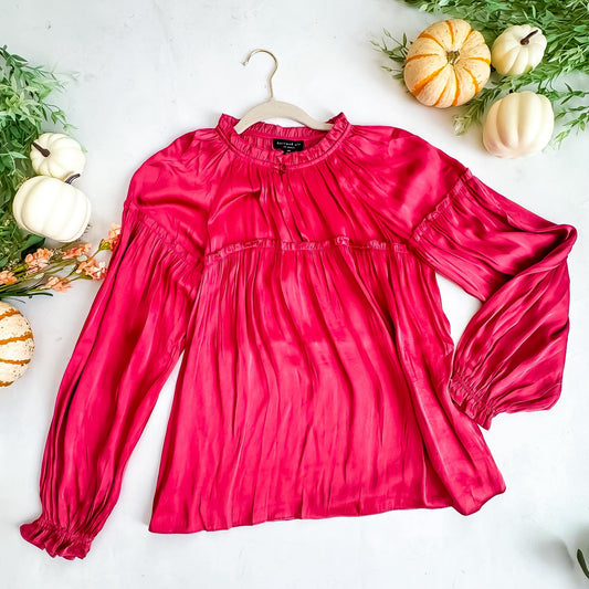 Rose Satin Ruffle Detail Top