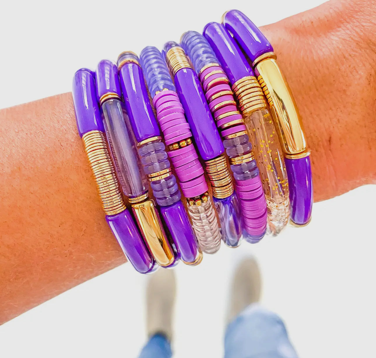 Purple & Gold Tube Bracelets