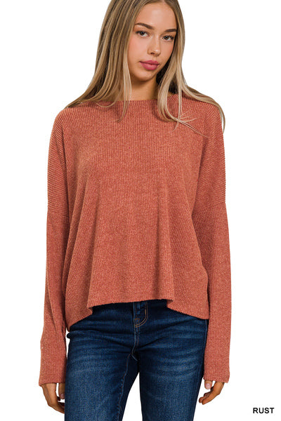 Meg Ribbed Dolman Sweater- Rust