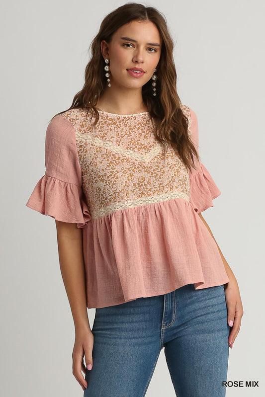 Rose Mix Lace Babydoll Top