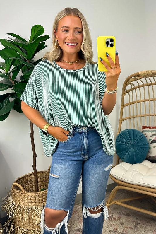 Mikki Ribbed Oversized Top- Green