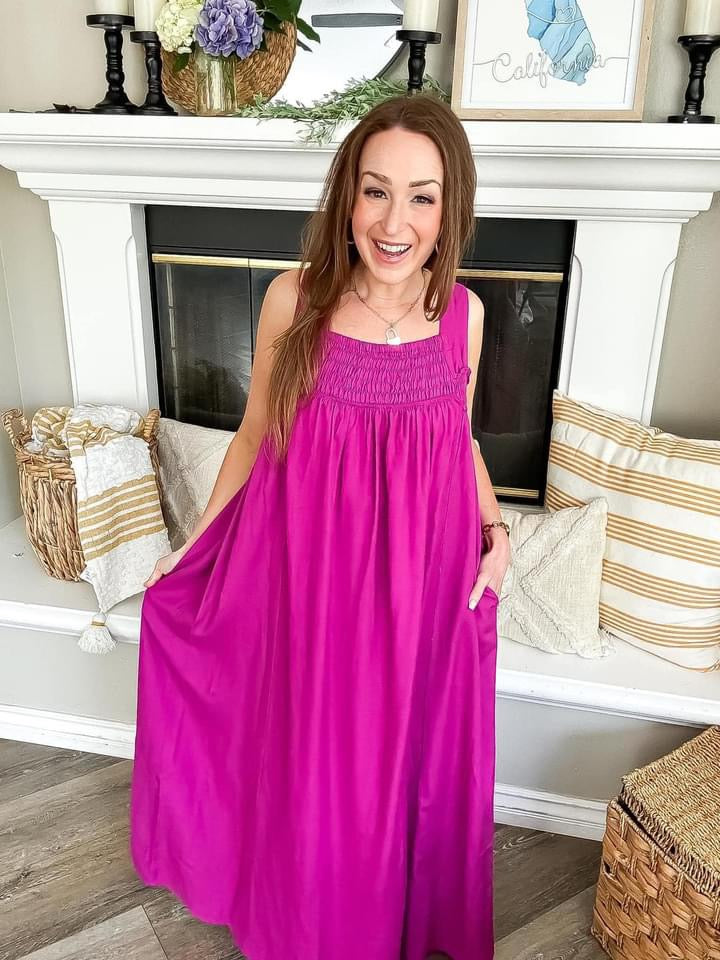 Magenta Smocked Maxi Dress