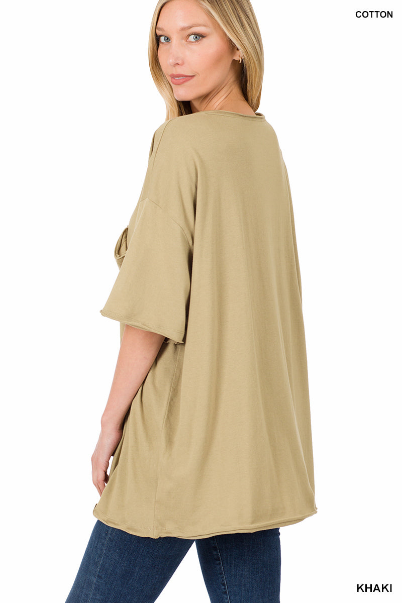 Kali Khaki V-Neck Raw Edge Top