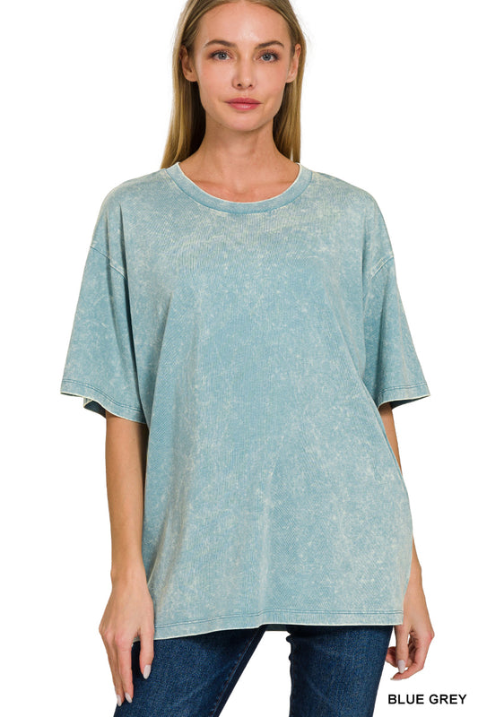 Lucky Break Mineral Wash Top- Blue Grey