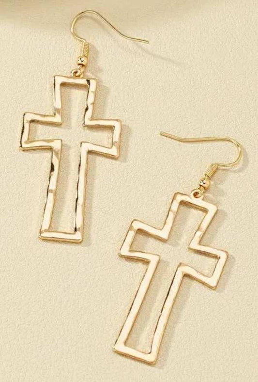 Hammered Cross Earrings