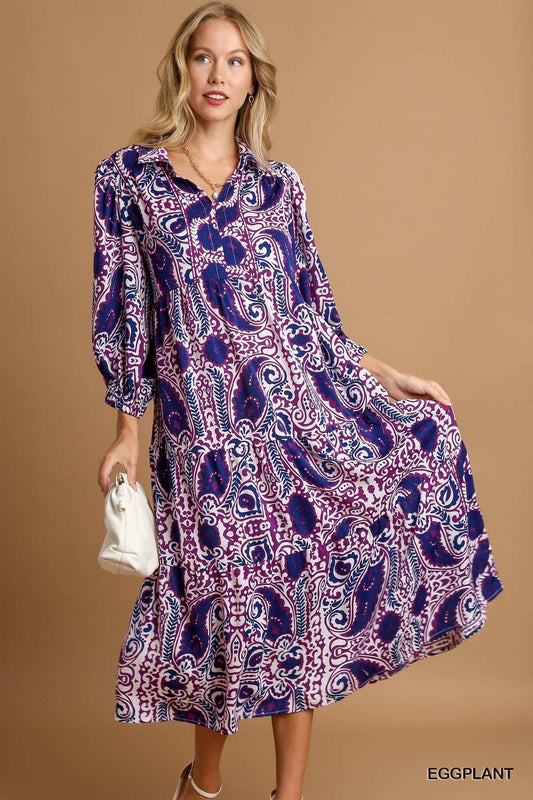 Purple Paisley Midi Dress