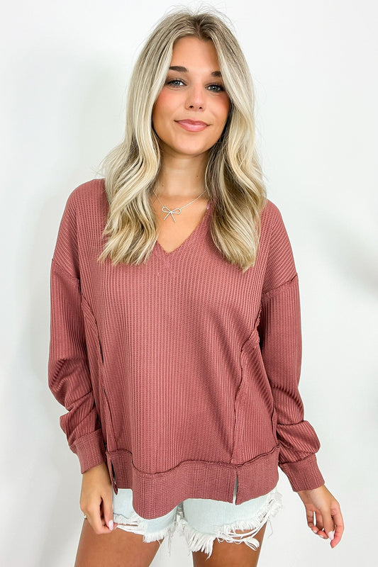 Made in Mauve Waffle V-Neck Top