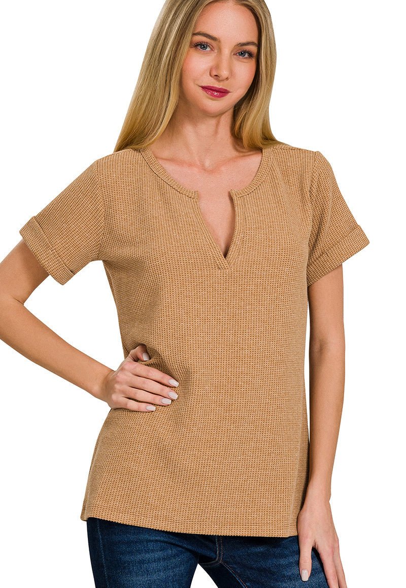 Camel Baby Waffle Henley Top
