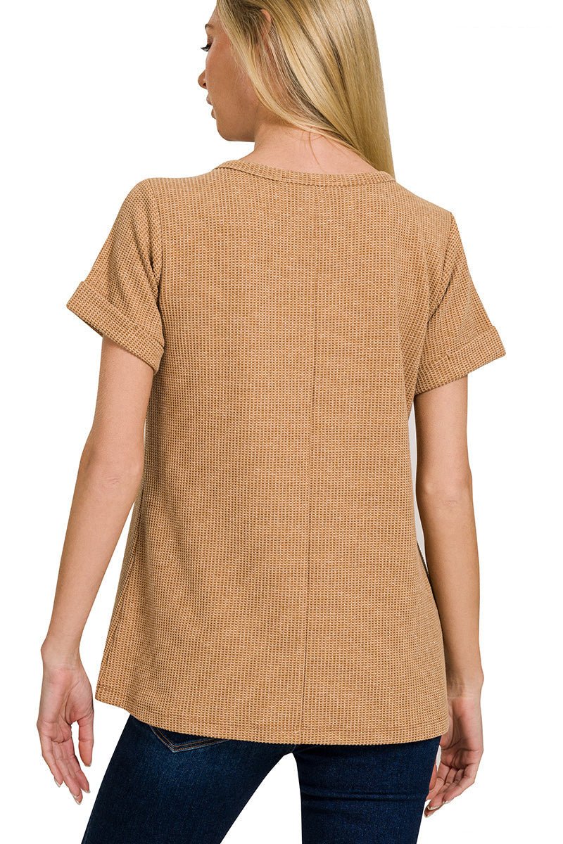Camel Baby Waffle Henley Top