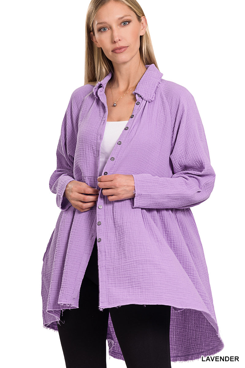 Gabby Gauze Tunic Top- Lavender