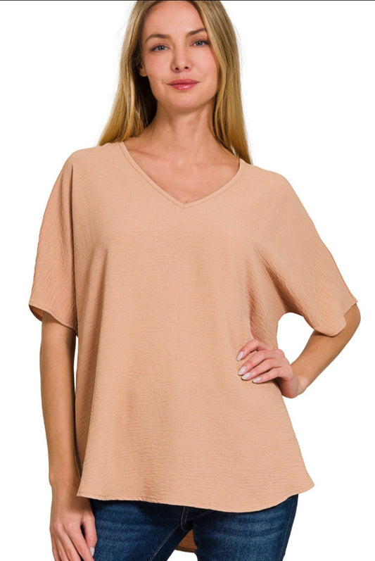 Bree V-Neck Airflow Top- Brush