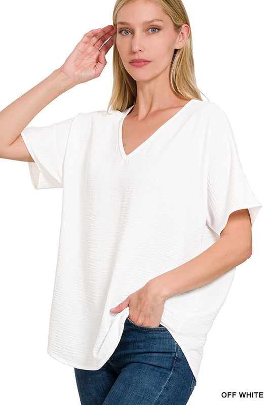 Bree V-Neck Airflow Top- Snow