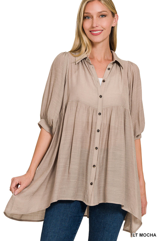 Tiered Button Down Tunic- Light Mocha