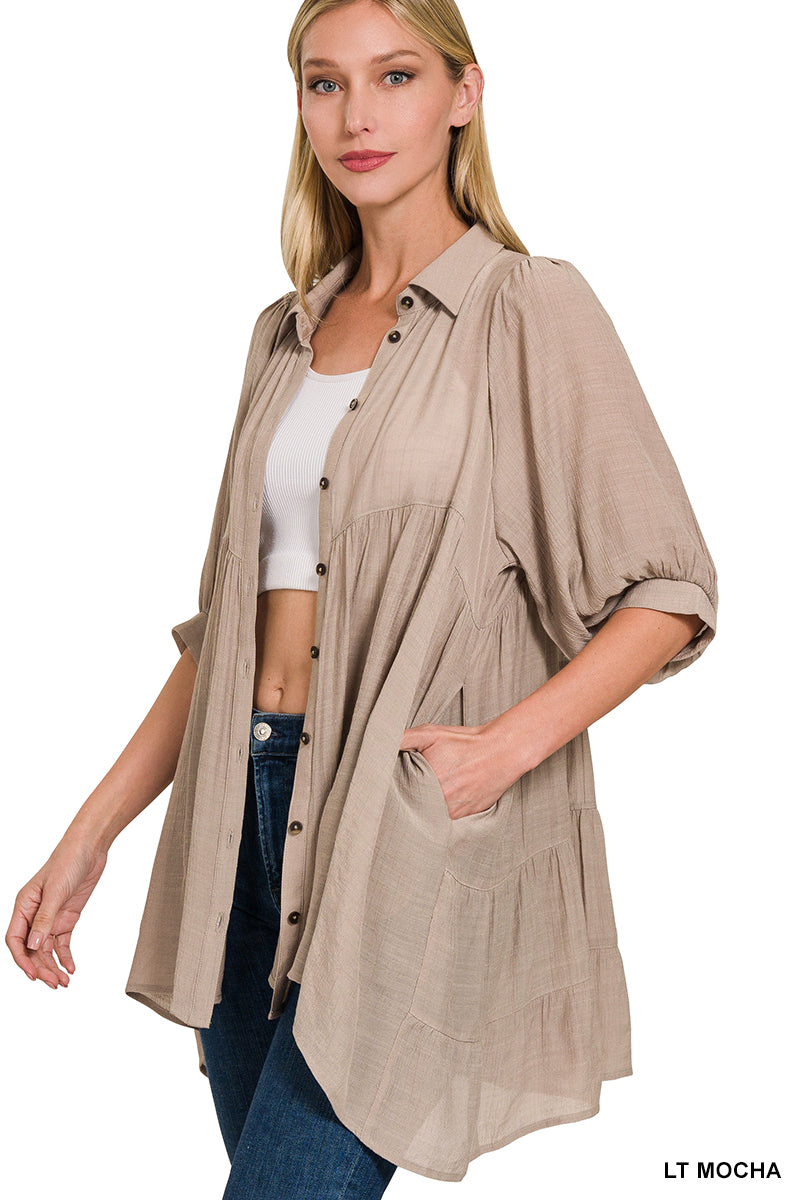 Tiered Button Down Tunic- Light Mocha