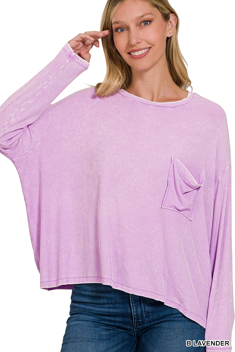 Whit Washed Dolman Pocket Top- Lavender