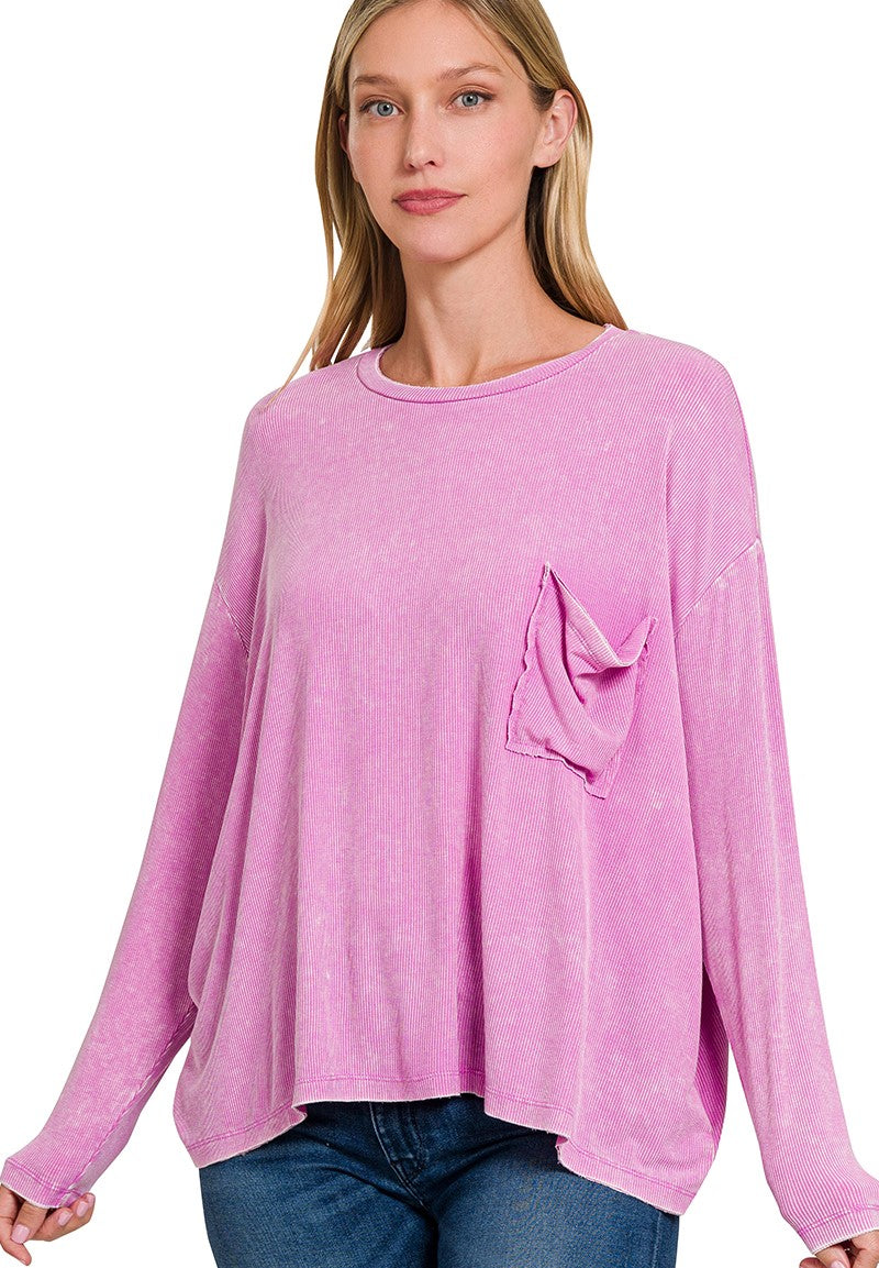 Whit Washed Dolman Pocket Top- Lilac