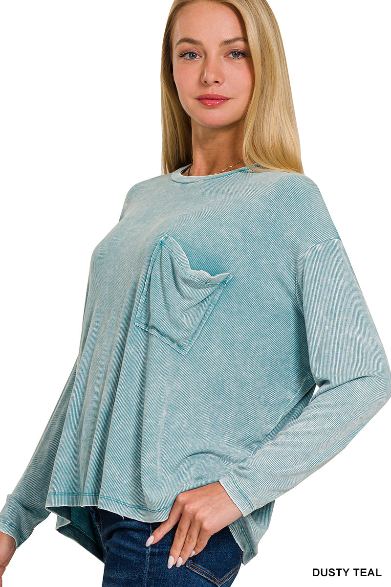 Whit Washed Dolman Sleeve Pocket Top