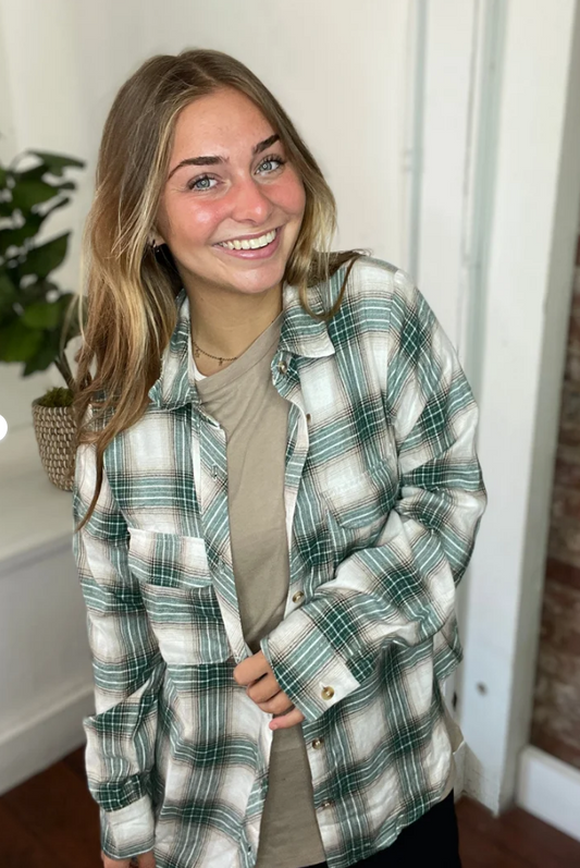 Fall Forest Green Plaid Top