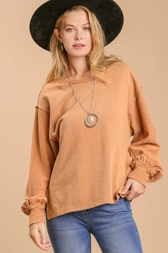 Mocha Mineral Washed Raglan Top