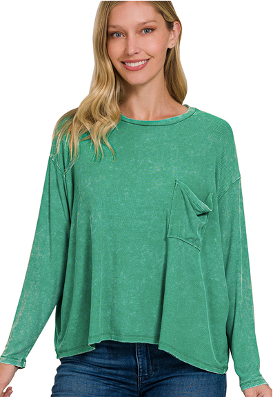Whit Washed Dolman Sleeve Pocket Top