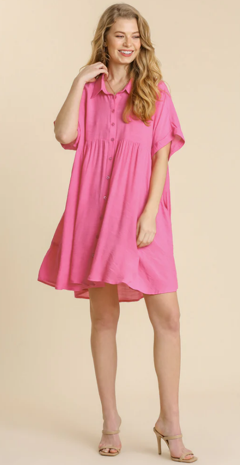 Bubblegum Pink Button Down Dress