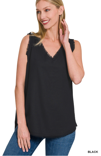 Linen Frayed Sleeveless Top
