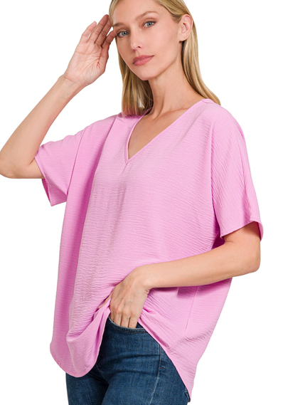 Bree V-Neck Airflow Top- Lilac