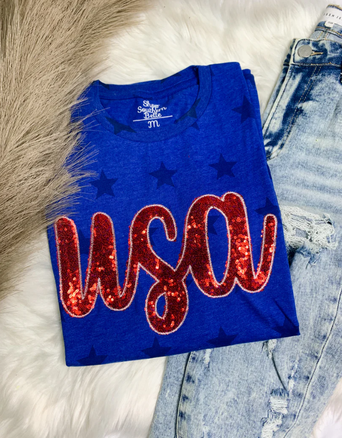 USA Sequin Blue Star Tee