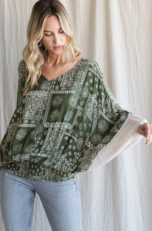 Olive Boho Patchwork Kimono Top