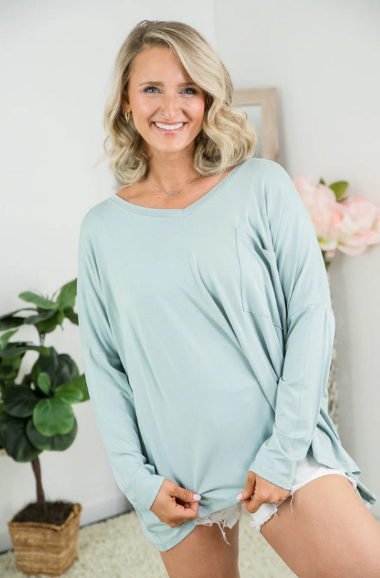 Seafoam V-Neck Pocket Top