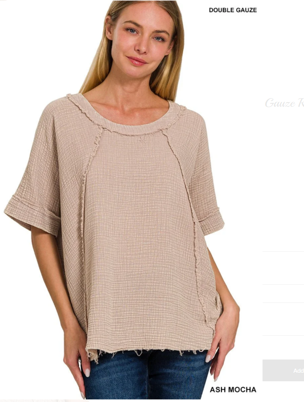 Washed Double Gauze Raglan Top