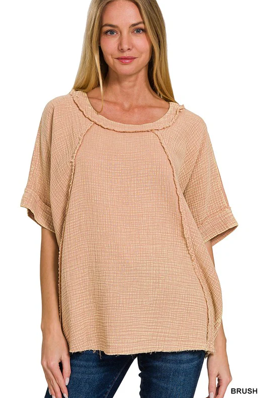 Washed Double Gauze Raglan Top