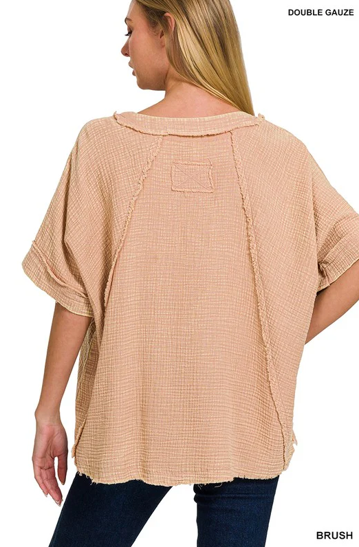 Washed Double Gauze Raglan Top