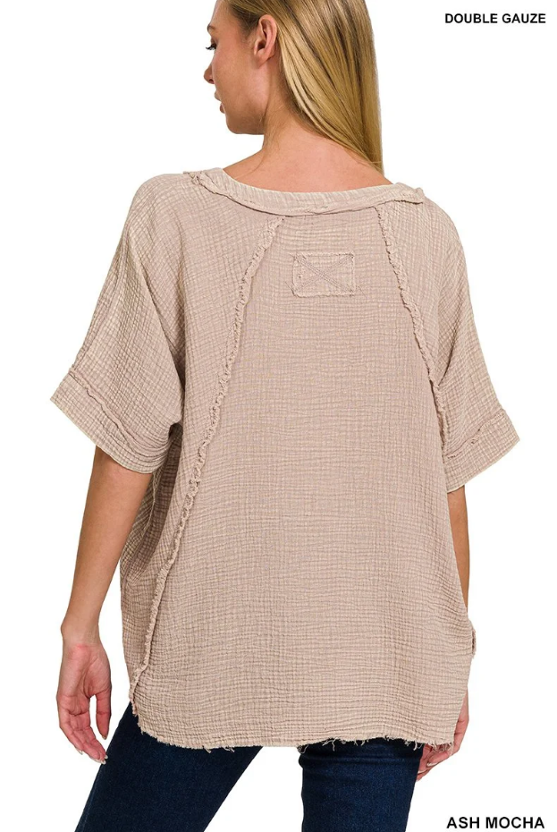 Washed Double Gauze Raglan Top