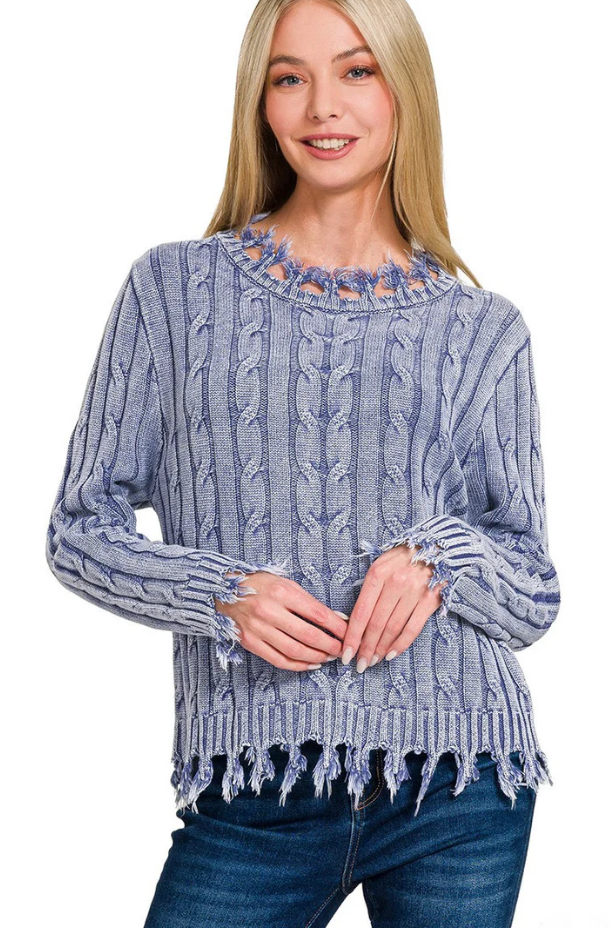 Catie Cable Knit Fringe Sweater
