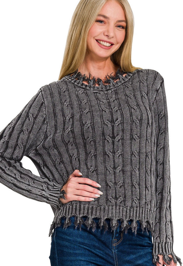Catie Cable Knit Fringe Sweater
