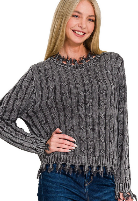 Catie Cable Knit Fringe Sweater