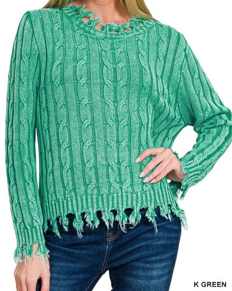 Catie Cable Knit Fringe Sweater