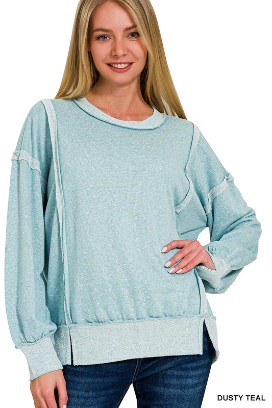 Dusty Teal Contrast Pullover Top