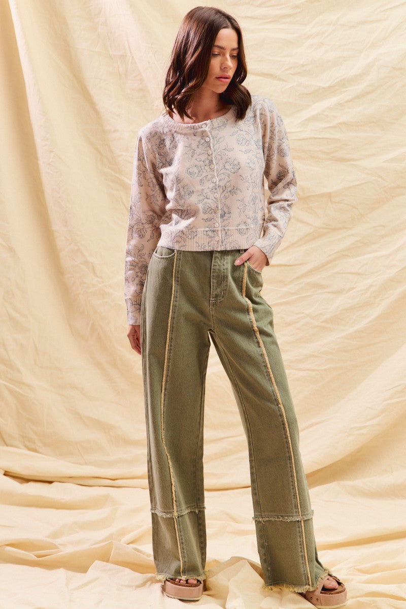 Sweet in Sage Frayed Denim