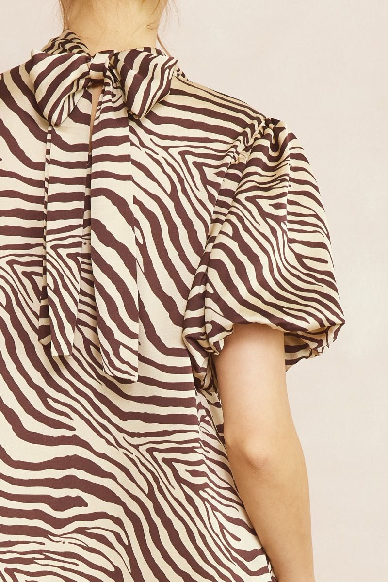 Satin Zebra Bubble Sleeve Top