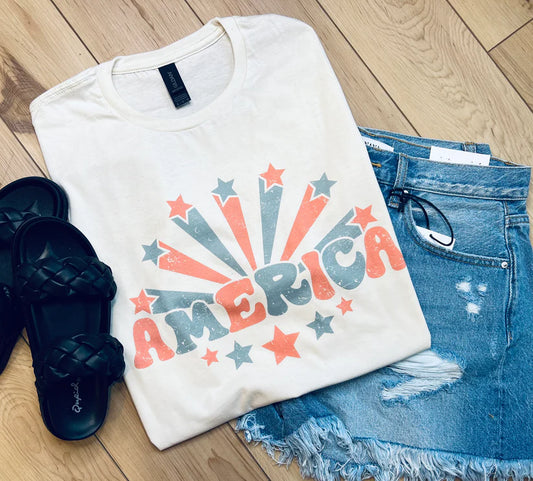 America Retro Rainbow Burst Tee