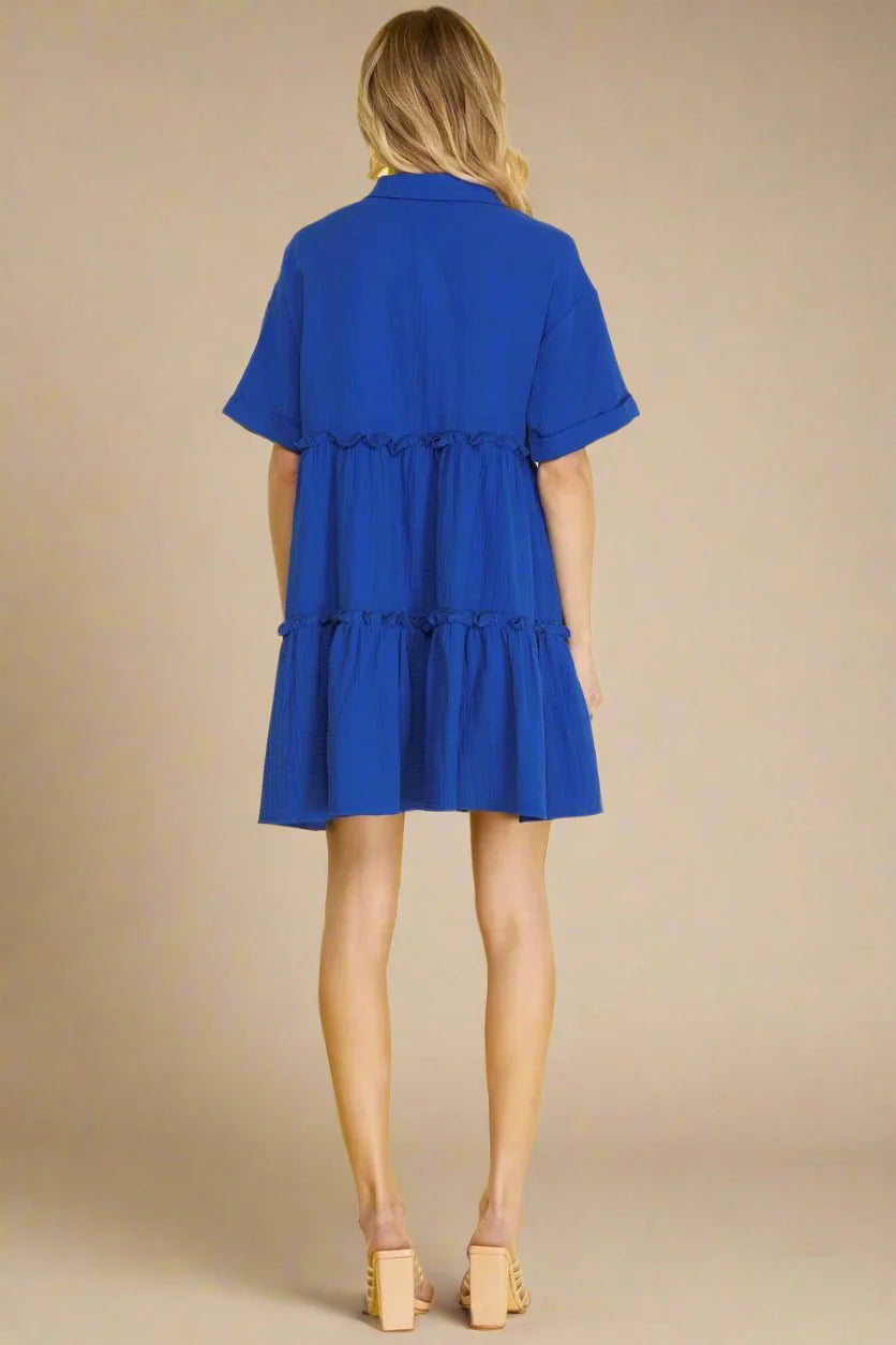 Tiered Gauze Mini Dress- Royal Blue