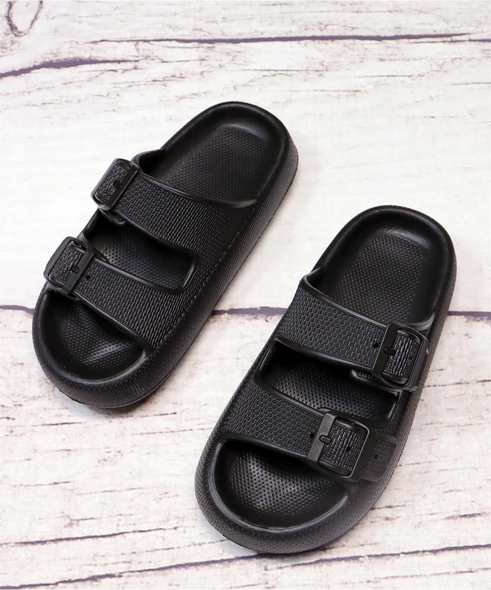 Double Buckle Slip-On Sandal (Black)