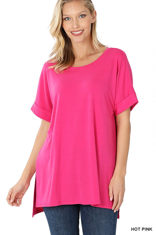 Aya Cuffed Sleeve Tunic- Hot Pink