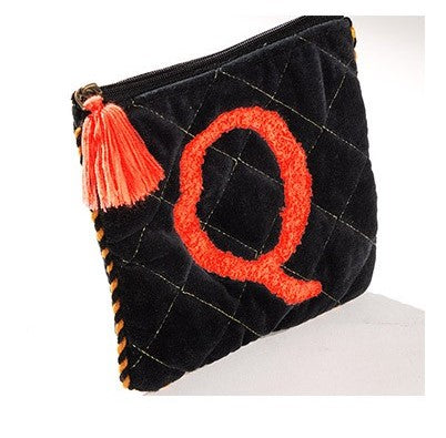 Embroidered Initial Velvet Pouch