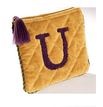 Embroidered Initial Velvet Pouch