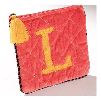 Embroidered Initial Velvet Pouch